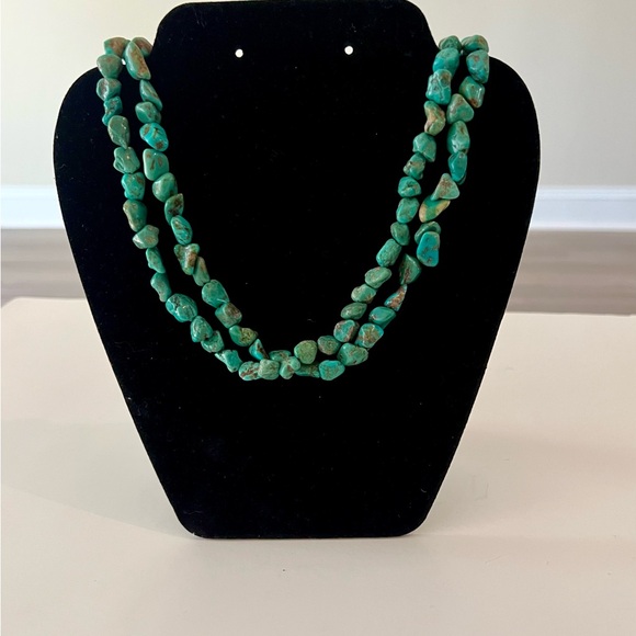 Vintage Turquoise Stone Western Double Strand Necklace- 16”
